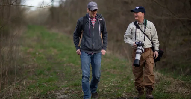 Dave McShaffrey at the Beiser Field Station with a student