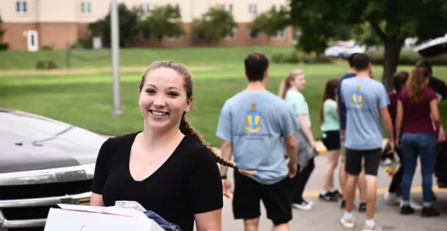 Female freshman on move-in day