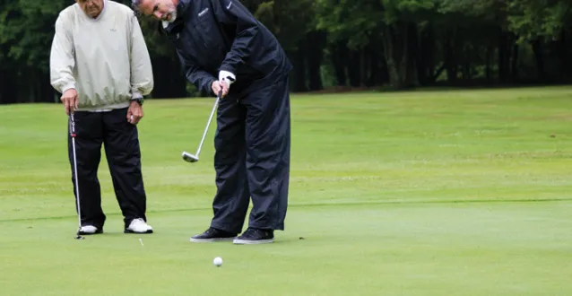 Joe Bergin putts during the annual Pioneer Challenge in Pennsylvania