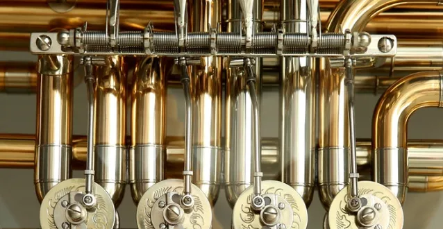 Close-up of the tuba valves