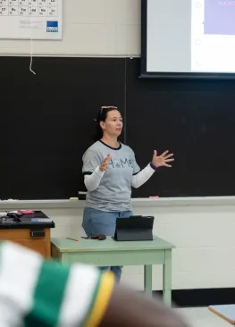 Professor Michelle Jeitler lectures in class