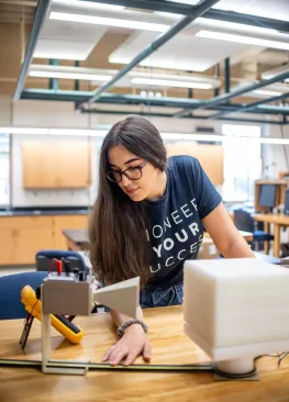 An Engineering Dual Degree major works in a lab in the Rickey Science Center at Marietta College