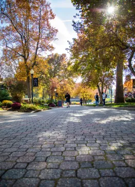 Students walking up the Christy Mall on the campus of Marietta College