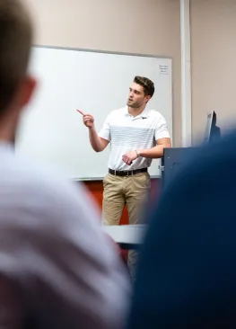 A Marietta College student presents during class