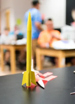 A model rocket in a classroom