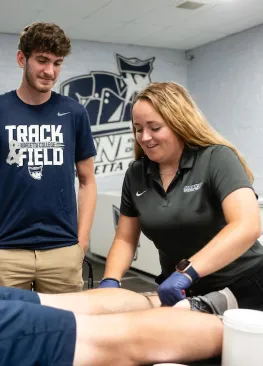 Marietta College sports medicine students work with an athlete