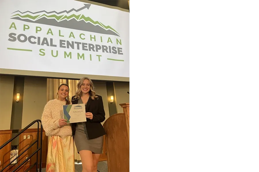 Alexis Sommers and Lilly Posti showcased Big Blue's recent achievements and future aspirations at the 2023 Appalachian Social Enterprise Summit in Athens, Ohio.