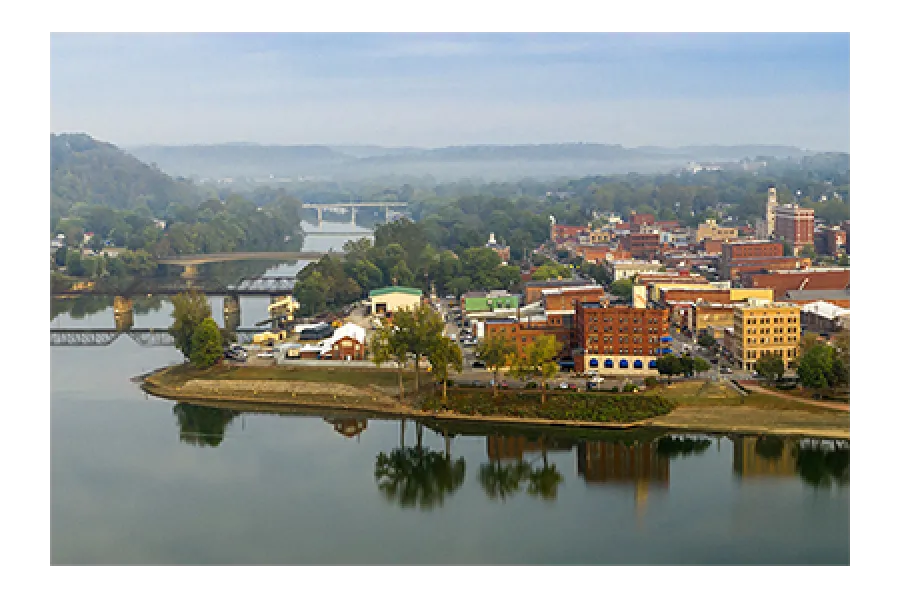 Marietta Ohio at the confluence of the Muskingum and Ohio Rivers