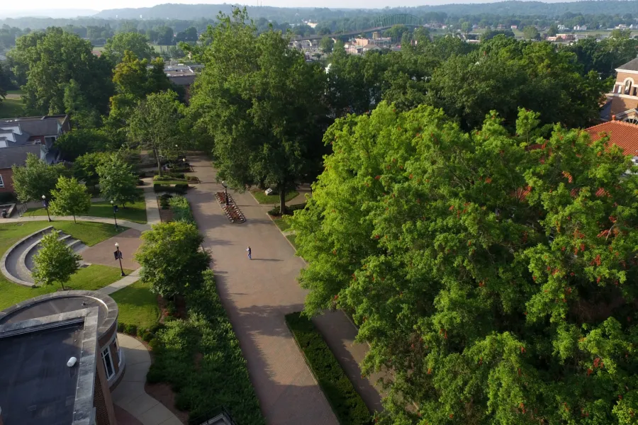 Overhead shot of campus in the summer